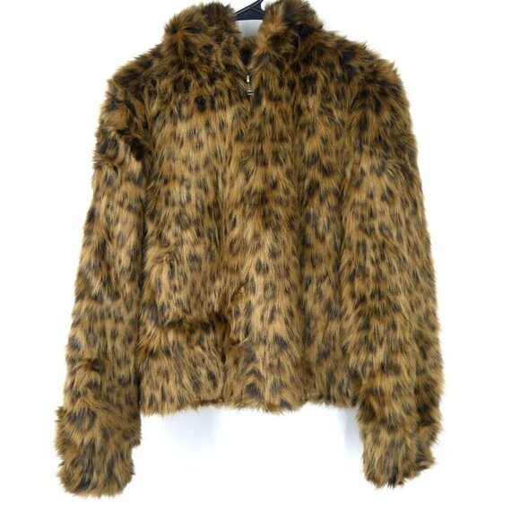 NWT Michael Kors Faux Fur Animal Print Coat Brown Black XS - Picture 1 of 4